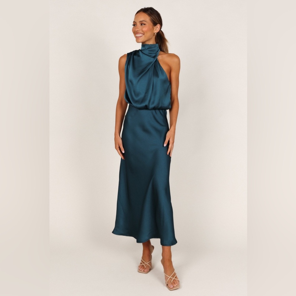 NEW Petal & Pup Anabelle Halter Neck Midi Teal Dress L - Picture 14 of 15